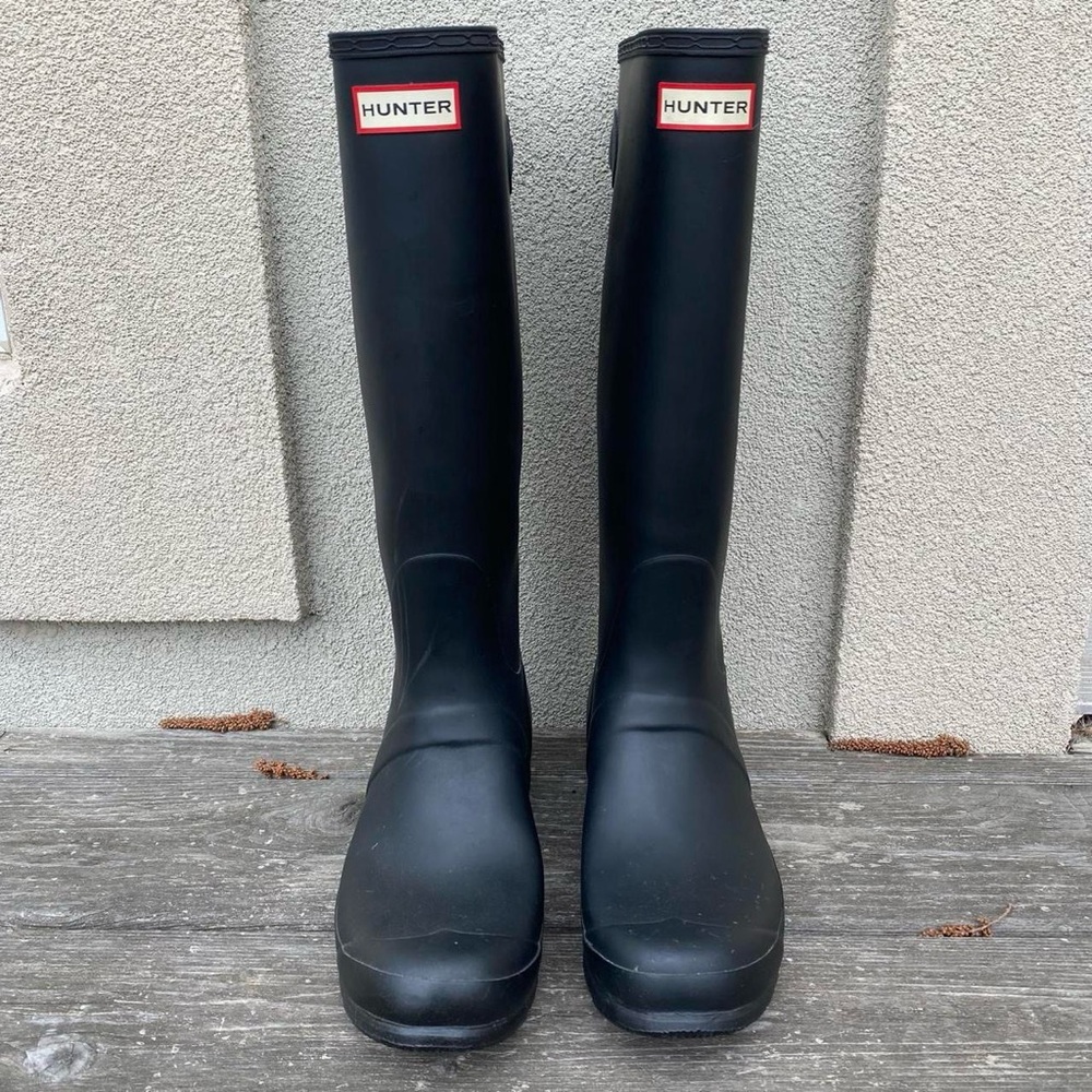Hunter Earthy Whimsy Granola Original Tall Wellies Matte Black Rain Boots Sz 11